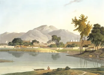 Vue de Nijeibabad, près du Coaduwar Gaut, Rohilcund, planche XIII de la partie 6 de «Oriental Scenery», publiée en 1804